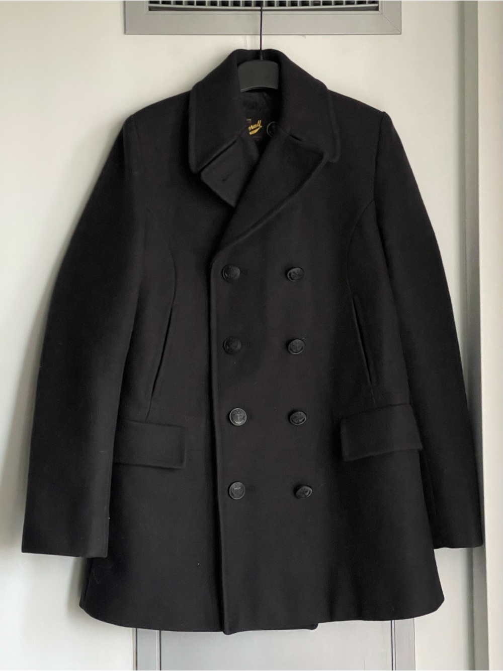 GLOVERALL Black Peacoat - Double-Breasted Wool Blend